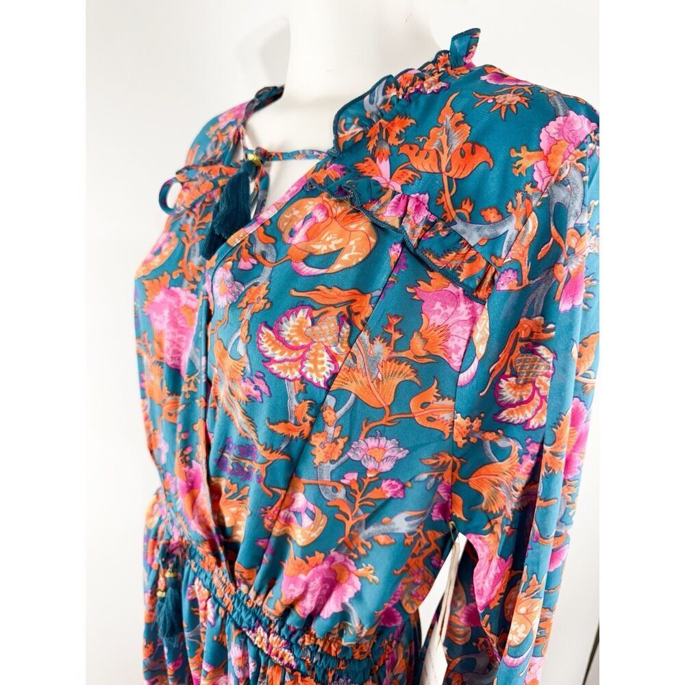 Anthropologie Teal Maxi Dress with Pink and Orange Floral Print - Picture 5 of 11